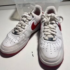 Nike Air Force 1 Low White and Red Athletic Shoes